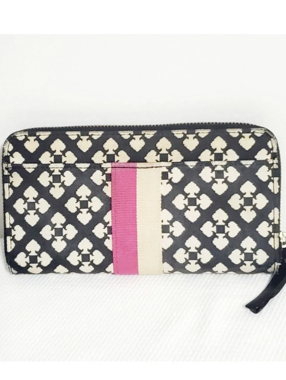 Kate Spade Nada Signature Canvas Wallet Black Pink Stripe